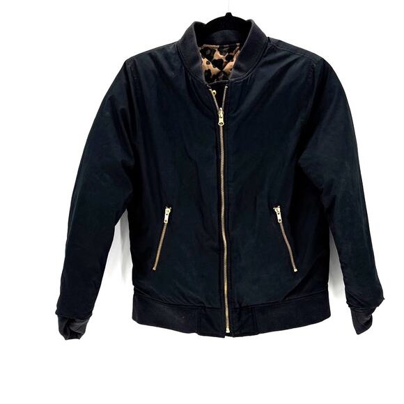 Gap reversible bomber jacket leopard print black size S casual quilted versatile - Picture 3 of 10